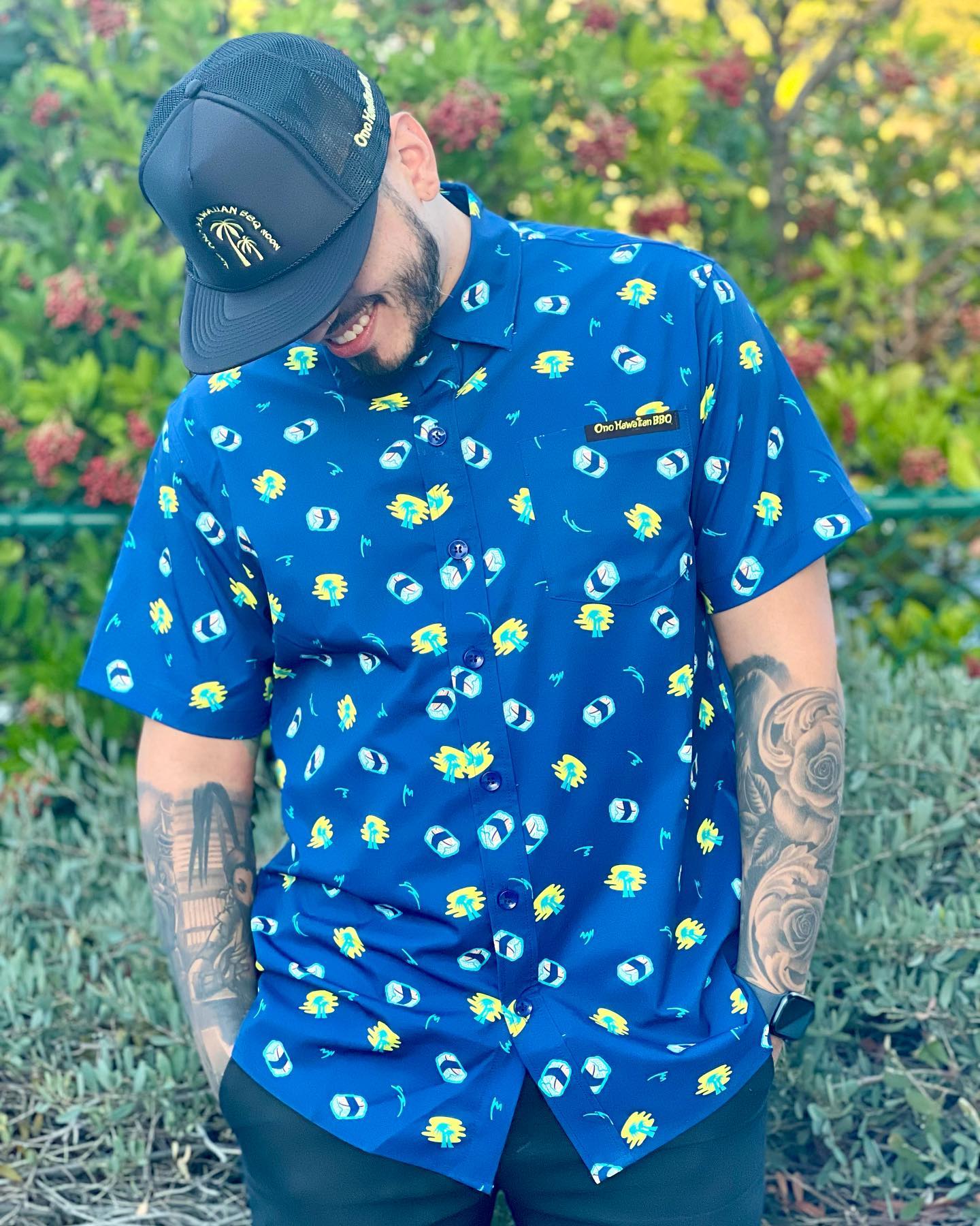 Blue Hawaiian Shirt on a man
