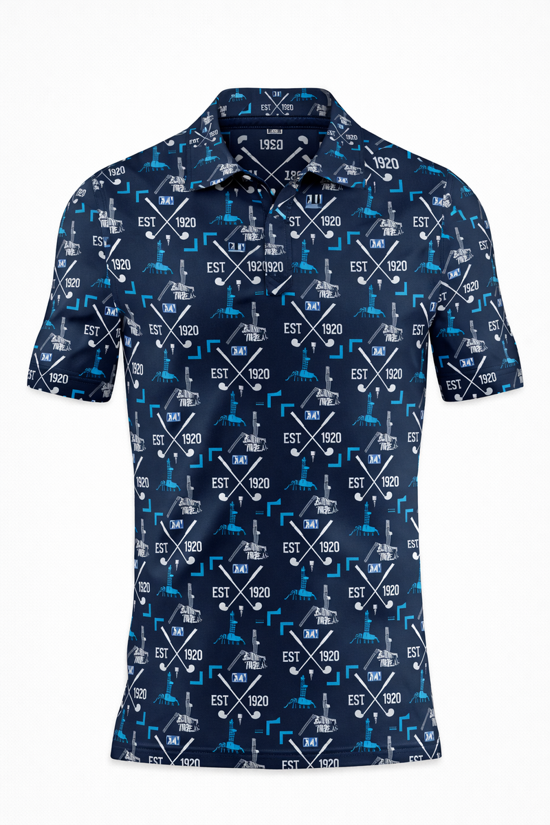 Custom Navy blue polo shirt with white and blue pattern