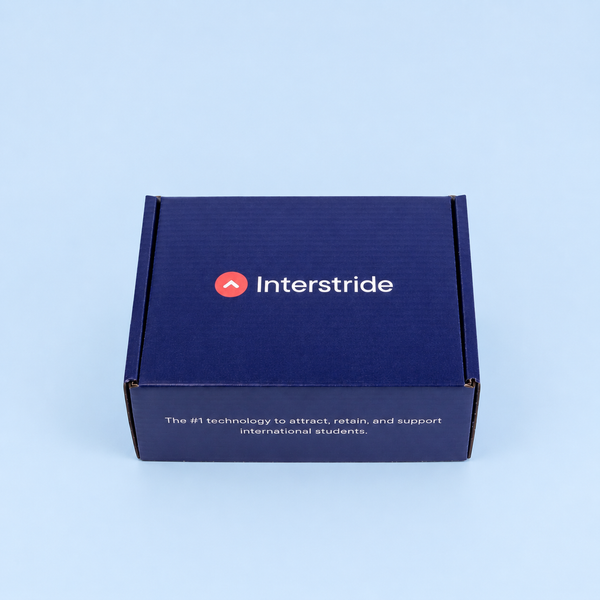 Blue box with Interstride logo on a light blue background